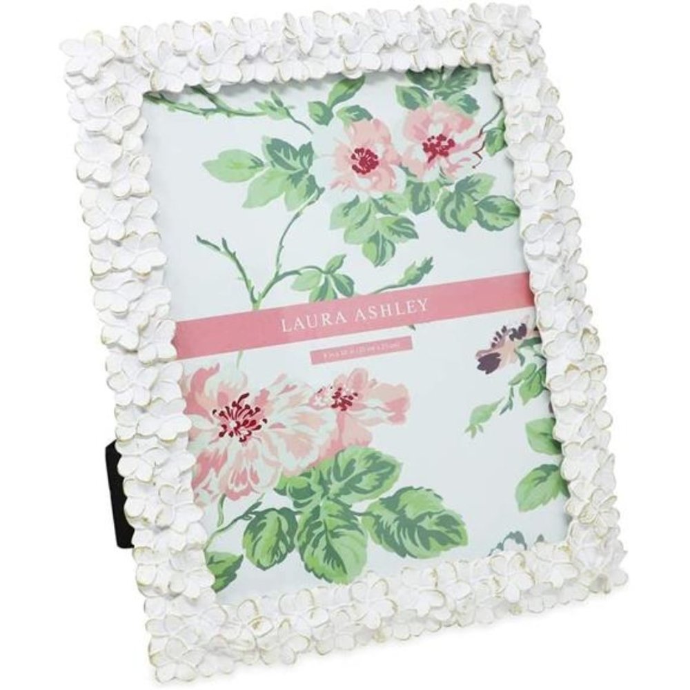 8x10 White & Gold Flower Textured Hand-Crafted Resin Picture Frame w/ Easel&Hook